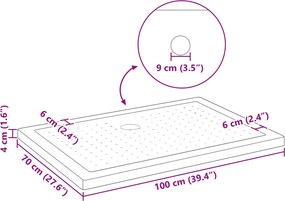 vidaXL Δίσκος Βάσης Ντους με Τρύπες 100 x 70 x 4 εκ ABS Μαύρο