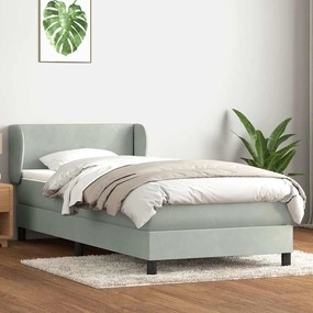 Box Spring κρεβάτι με στρώμα ανοιχτό γκρι 80x220 cm Βελούδινο - Γκρι