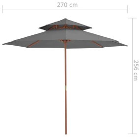 Ομπρέλα Κήπου με Διπλή Οροφή Ανθρακί 270 εκ. με Ξύλινο Ιστό - Ανθρακί