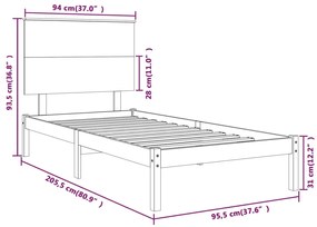 vidaXL Πλαίσιο Κρεβατιού 90 x 200 εκ. από Μασίφ Ξύλο Πεύκου