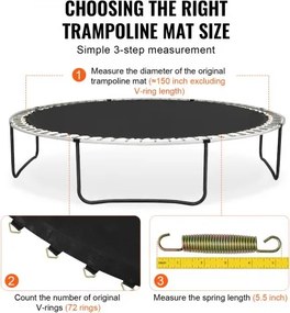 VEVOR Replacement Trampoline Mat Fits 14ft Frame 72 V-Rings 5.5" Spring Length