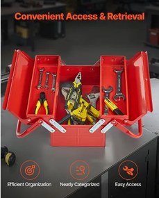 VEVOR Tool Box 14-inch 2-Tier 3-Tray Folding Cantilever Toolbox with Handle