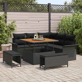 vidaXL Σετ Καναπέ Κήπου Ρυθμιζόμενο ύψος 8 pcs Μαύρο συνθετικό ρατάν