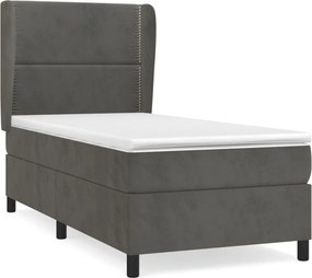 vidaXL Κρεβάτι Boxspring με Στρώμα Σκούρο Γκρι 90x200 εκ. Βελούδινο