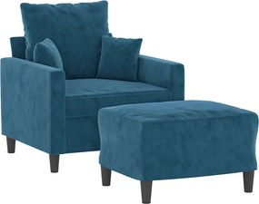 vidaXL Πολυθρόνα Μπλε 60 εκ. Βελούδινη με Υποπόδιο