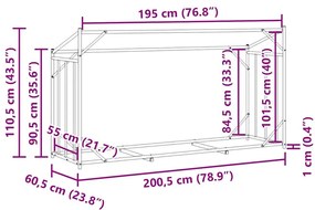 Ράφι για καυσόξυλα με κάλυμμα βροχής 200,5x60,5x110,5 εκ. - Μαύρο