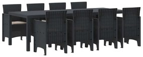 vidaXL Σέτ φαγητού για κήπο 9 pcs Ανθρακί Rattan Polt