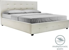 Κρεβάτι Roi pakoworld 160x200 PU λευκό ματ + αποθηκευτικό χώρο