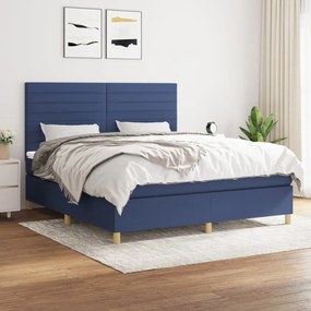 vidaXL Κρεβάτι Boxspring με Στρώμα Μπλε 160x200 εκ. Υφασμάτινο