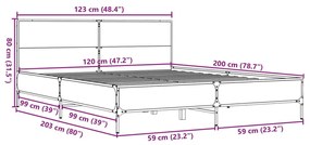 Πλαίσιο Κρεβατιού Γκρι Sonoma 120x200 εκ. Επεξ. Ξύλο &amp; Μέταλλο - Γκρι