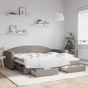 vidaXL Καναπές Κρεβάτι Συρόμενος Taupe 90x200 εκ. Ύφασμα &amp; Συρτάρια