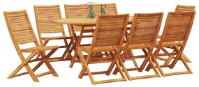 vidaXL Σέτ φαγητού για κήπο Πτυσσόμενος 9 pcs Καφέ Μασίφ ξύλο ακακίας