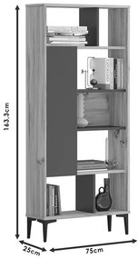 Βιβλιοθήκη Neville pakoworld φυσικό-ανθρακί 72x25x163.3εκ (1 τεμάχια)