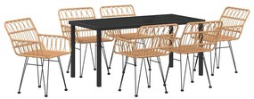 vidaXL Σέτ φαγητού για κήπο 7 pcs Καφέ Πολυ ράταν