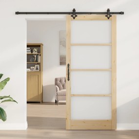 vidaXL Συρόμενη Πόρτα  με Σετ Εξαρτημάτων 'ORKDAL' Συμπαγές Ξύλο & Γυαλί