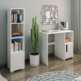 Study Desk &amp; Bookshelf Kuzey Set - White White