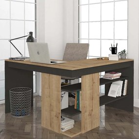 Γραφείο εργασίας Stylo Megapap χρώμα sapphire oak -  ανθρακί 120x120x73,8εκ.