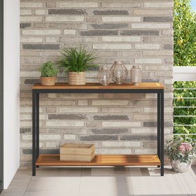 vidaXL Εξωτερικό Τραπέζι Φυσικό & Μαύρο 35x110x75 εκ. Μασίφ Ξύλο και Ατσάλι