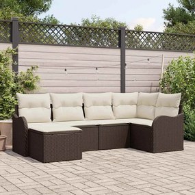 vidaXL Σετ Καναπέ Κήπου με μαξιλάρι 6 pcs Καφέ και λευκό Πολυ ράταν