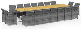 vidaXL Σετ Τραπεζαρίας Κήπου 19 τεμ. Γκρι Συνθετικό Ρατάν με Μαξιλάρια