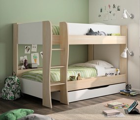 Roomy Κουκέτα παιδική με 2 μονά κρεβάτια, αποθηκευτικό συρτάρι &amp; σκάλα , 209X130X145εκ. Ανοιχτό Δρυς/Λευκό