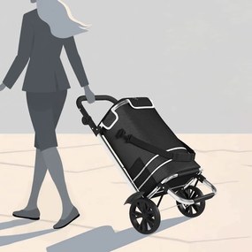 vidaXL Καλάθι Ψώνια Με Ρόδες Και Ρυθμιζόμενη Λαβή Μαύρο 40 L