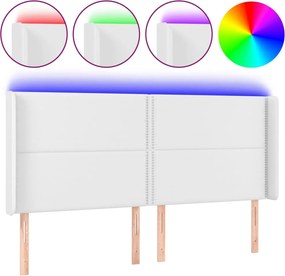 vidaXL Κεφαλάρι Κρεβατιού LED Λευκό 203x16x118/128 εκ. Συνθετ. Δέρμα