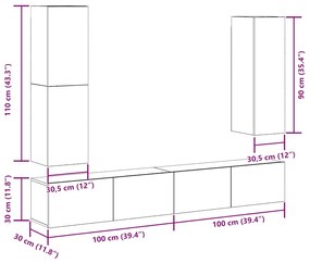 4 τεμαχίων σετ ντουλαπιών τηλεόρασης με επίτοιχο παλιό ξύλο 3329153
