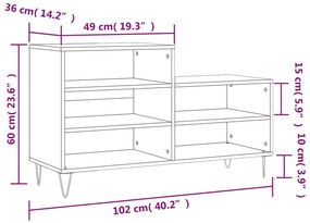 Παπουτσοθήκη Γκρι Sonoma 102x36x60 εκ. από Επεξεργασμένο Ξύλο - Γκρι