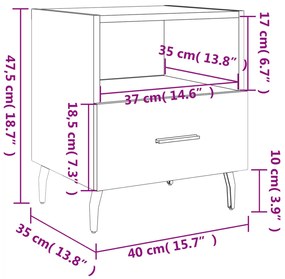 Κομοδίνο Γκρι Sonoma 40 x 35 x 47,5 εκ. από Επεξεργασμένο Ξύλο - Γκρι