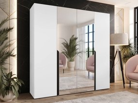 Ντουλάπα Mila I-Λευκό - Μαύρο-Με καθρέπτη-Μήκος: 200εκ