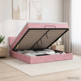 vidaXL Κρεβάτι Ottoman με Στρώμα και LED Ροζ 140 x 190 cm Βελούδο