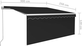 vidaXL Χειροκίνητη τέντα με ηλιακό LED 3 x 2,5 m Ανθρακί