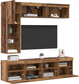vidaXL Ντουλάπι TV με led 7 pcs Παλιό ξύλο Επεξεργασμένο ξύλο