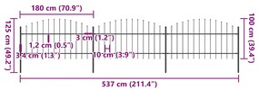 vidaXL Κάγκελα Περίφραξης με Λόγχες Μαύρα (1-1,25) x 5,1 μ. Ατσάλινα