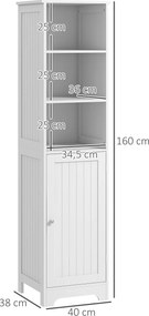 Ντουλάπι μπάνιου, ντουλάπι τουαλέτας, 40 cm x 38 cm x 160 cm, Λευκό