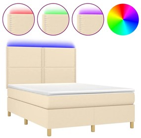 ΚΡΕΒΑΤΙ BOXSPRING ΜΕ ΣΤΡΩΜΑ &amp; LED ΚΡΕΜ 140X200 ΕΚ. ΥΦΑΣΜΑΤΙΝΟ 3135362