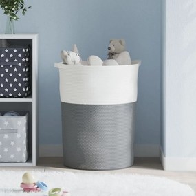 vidaXL Καλάθι Αποθήκευσης Γκρι και Λευκό Ø49x65 εκ. Βαμβακερό