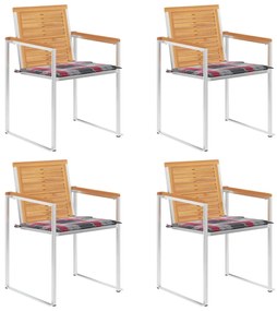 Καρέκλες Κήπου 4 τεμ. από Μασίφ Ξύλο Teak με Μαξιλάρια