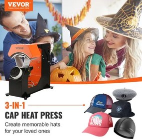 VEVOR Hat Heat Press Auto Cap Heat Press 3 Heating Pads Sublimation Transfer