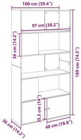 Βιβλιοθήκη Γκρι Σκυροδέματος 100x36x189 εκ. Επεξεργ. Ξύλο - Γκρι