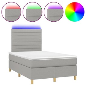 vidaXL Κρεβάτι Boxspring με Στρώμα & LED Αν.Γκρι 120x190εκ. Υφασμάτινο