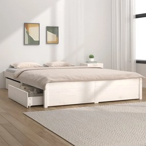 vidaXL Πλαίσιο Κρεβατιού με Συρτάρια Λευκό 150 x 200 εκ. 5FT King Size