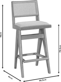 Σκαμπό bar Winslow pakoworld ξύλο rubberwood μαύρο-pvc rattan φυσικό-ύφασμα γκρι 44.5x46x98εκ