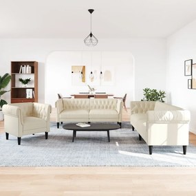 vidaXL Σετ Σαλονιού 3 Τεμαχίων Κρεμ από Ύφασμα Μικροϊνών