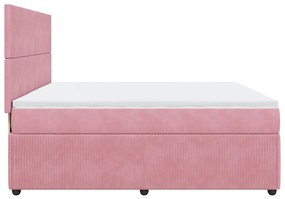 vidaXL Κρεβάτι Boxspring με Στρώμα Ροζ 200x200 εκ. Βελούδινο