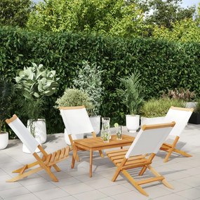 Καρέκλες Κήπου Πτυσσόμενες 4 Τεμ. Λευκές Ύφασμα/Μασίφ Ξύλο