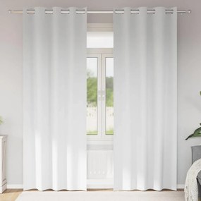 vidaXL Κουρτίνες Μαύρης Ύφανσης με Δαχτυλίδια 2 pcs Καθαρό Λευκό