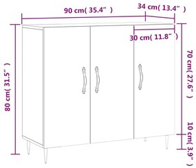 Ντουλάπι Γκρι Sonoma 90 x 34 x 80 εκ. από Επεξεργασμένο Ξύλο - Γκρι