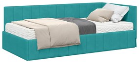 vidaXL Κρεβάτι Γωνίας με στρώμα Τιρκουάζ 90 x 200 cm Βελούδο
